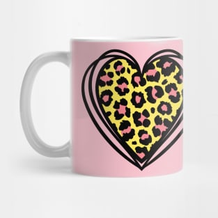 Leopard Print Heart Pink and Yellow Mug